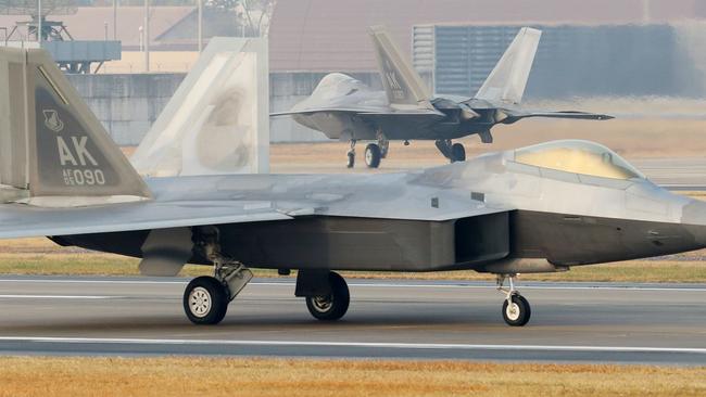 US air force F-22 Raptor stealth jets at a South Korean air base in Gwangju during the joint exercise. Picture: Yonhap via AFP.