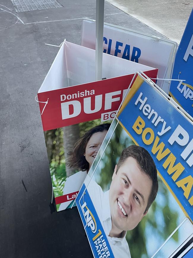 ALP signs allegedly being attached to Henry Pike’s marque. Source: Supplied