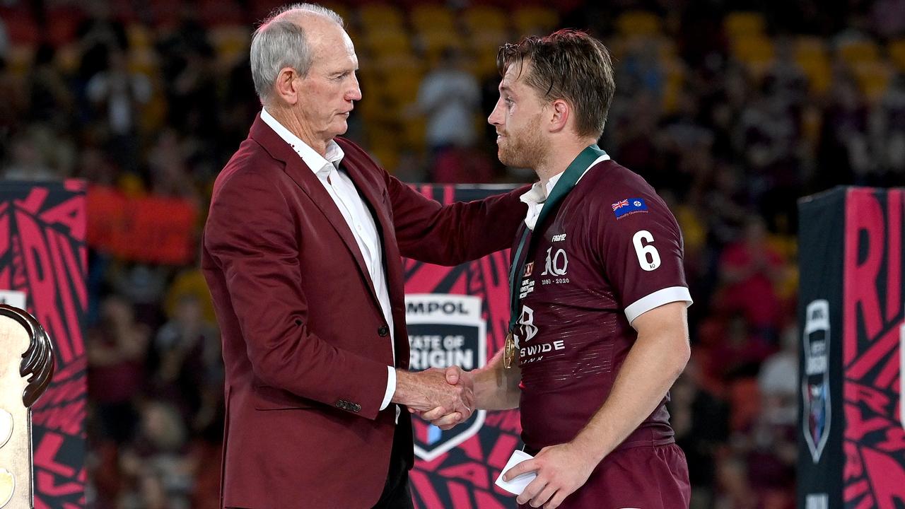 Wayne Bennett and Cameron Munster have already enjoyed success with the Maroons. Picture: Bradley Kanaris/Getty Images