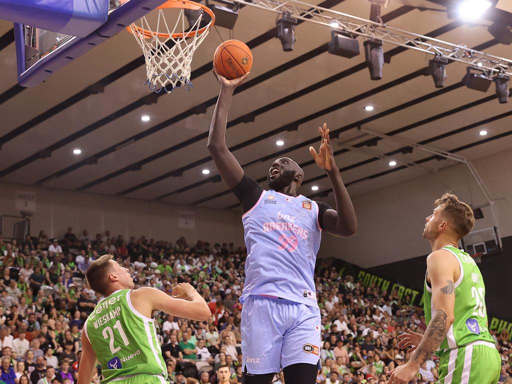 Tacko Fall had to be subbed out of the game after two early fouls. Picture: Getty Images