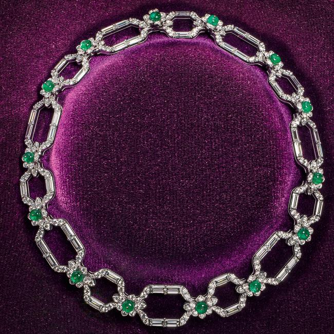 Gucci high jewellery white gold necklace set with emeralds and diamonds. Picture: Daniele Venturelli for Gucci