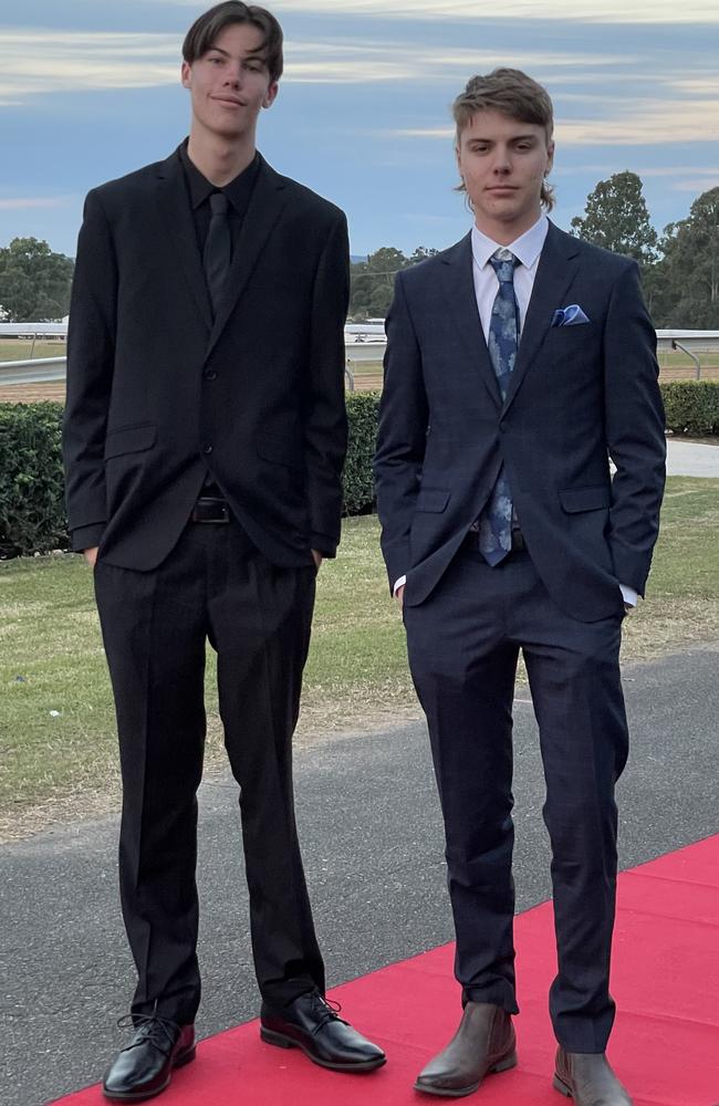 Lachlan Ashton and Rylan Swinbourne at the St Patrick's College formal on Friday, June 14, 2024.