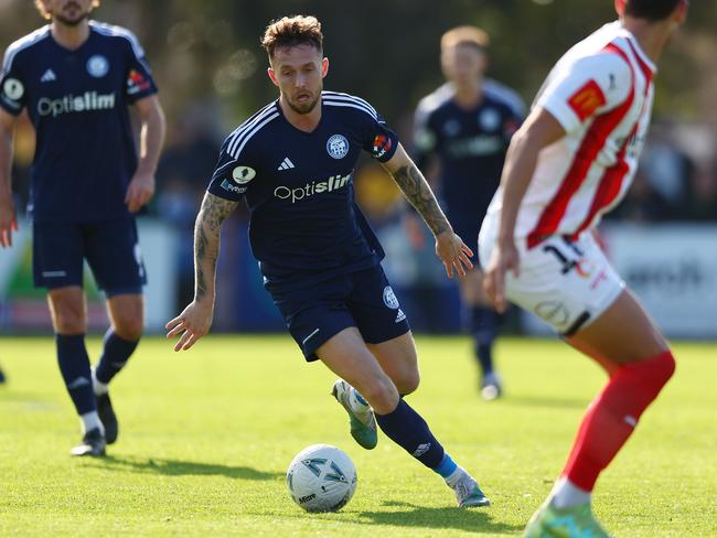 MELBOURNE, AUSTRALIA - AUGUST 13: Alex Salmon of the Oakleigh Cannons in action during the round of 32 2023 Australia Cup match between Oakleigh Cannons FC and Melbourne City at Jack Edwards Reserve on August 13, 2023 in Melbourne, Australia. (Photo by Graham Denholm/Getty Images)