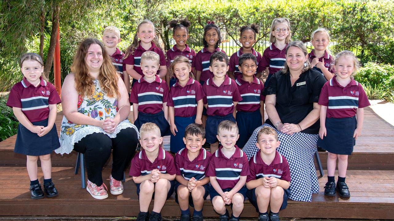 MY FIRST YEAR 2024: Mary MacKillop Catholic College Prep B students with Kaitlin Hawkins (left) and Loveena Williams, February 2024. Picture: Bev Lacey