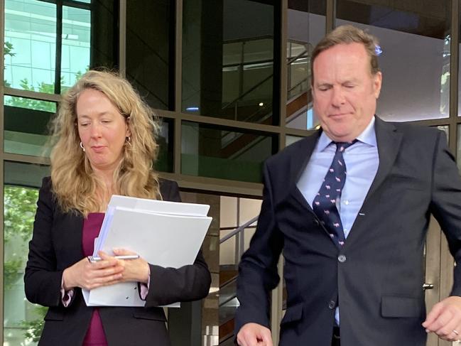 Duncan Stewart, (right) has been charged by ASIC with insider trading, with his Barrister Ruth Shann (left). Picture - Angelica Snowden