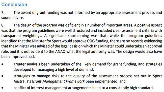 Part of the conclusions from the Australian National Audit Office report.