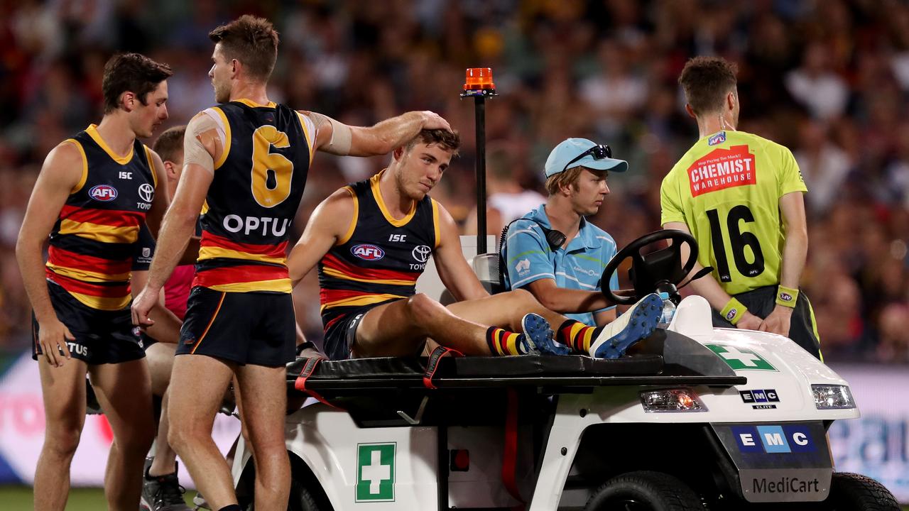 The Crows initially feared Paul Seedsman had ruptured his ACL. Photo: James Elsby/AFL Photos/Getty Images.