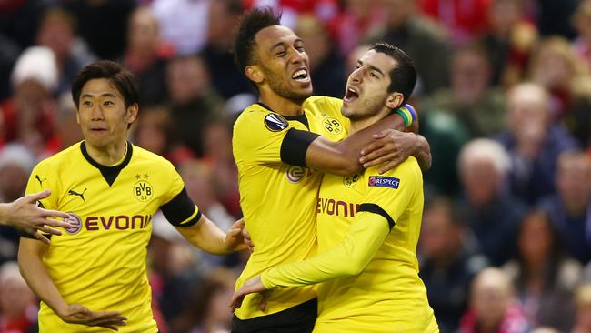 Henrikh Mkhitaryan (R) with Pierre-Emerick Aubameyang in 2016.