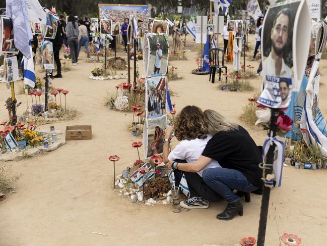 People visit the site were revellers were killed and kidnapped on the October 7 Hamas deadly attack at the Nova music festival. Picture: Amir Levy/Getty Images