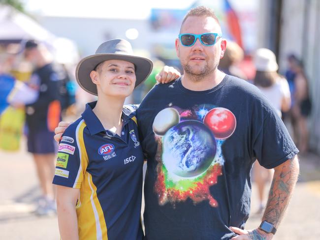 Emelia Strawbridge and her mate ‘Muffin’ enjoying day two of the Royal Darwin Show. Picture: Glenn Campbell