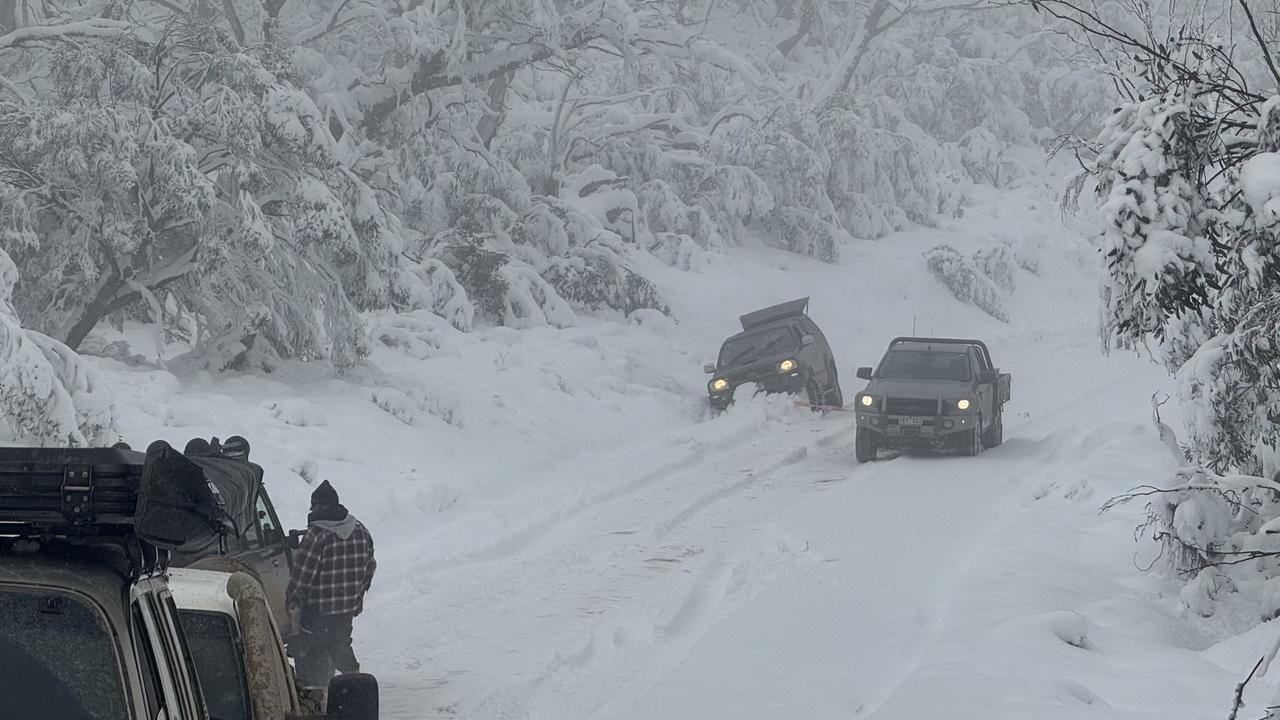 Thirteen people became stuck in their vehicles near Hotham Heights on Saturday night. Picture: Facebook