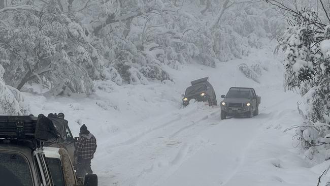 Thirteen people became stuck in their vehicles near Hotham Heights on Saturday night. Picture: Facebook