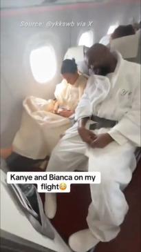 Kanye West, Bianca Censori flying economy