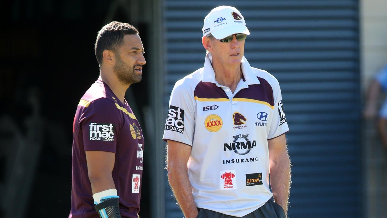 Benji Marshall and Wayne Bennett during their days at the Broncos together.