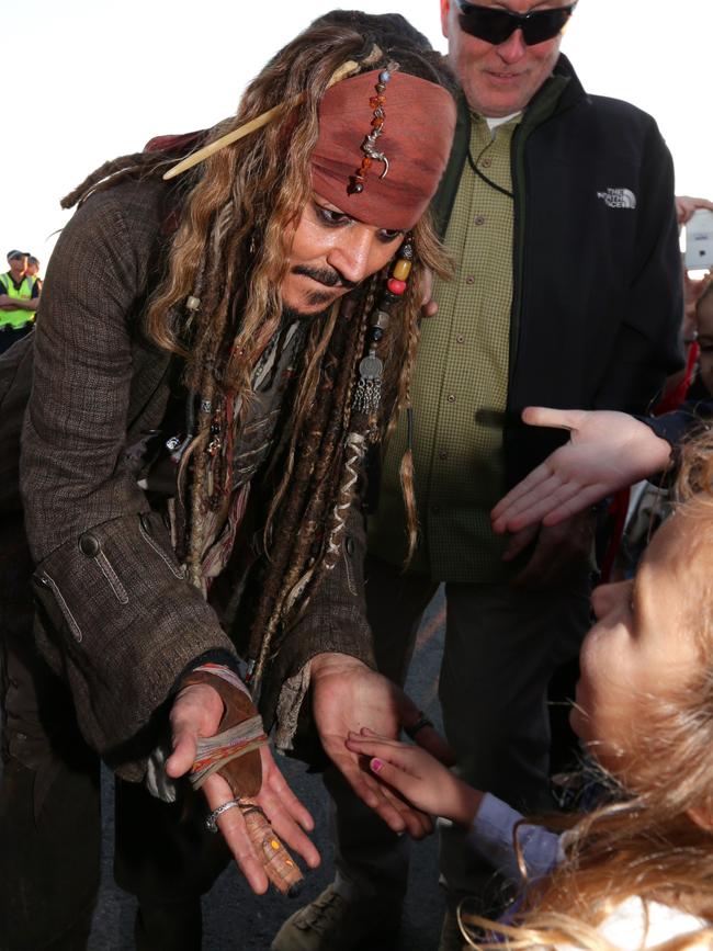 Johnny Depp meets fans at Cleveland after a day filming Pirates of the Caribbean. Picture: Peter Wallis