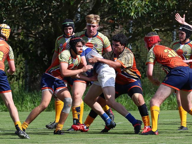 Action from the TAS First XV rugby schoolboy match between West Moreton Anglican College and Cannon Hills Anglican College. Picture: Tertius Pickard