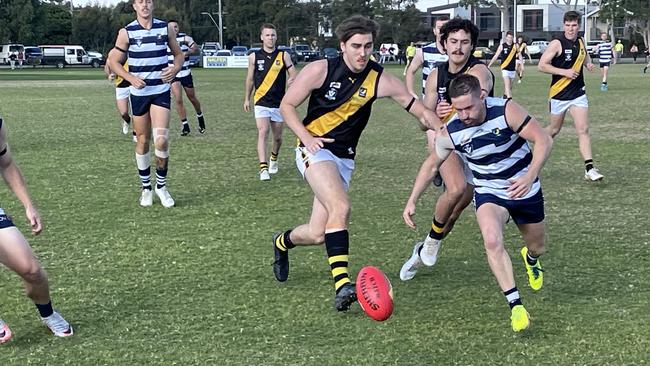 Chelsea captain Todd Gardiner hunts the ball against Seaford.