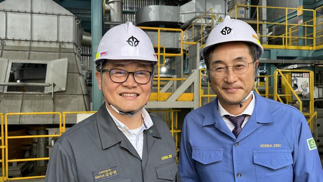 Korea Zinc executive director Seung-hyun Kim (left) and vice president sustainability management division Kijun Kim (right), who says Australia will be the 'base' of the company's decarbonisation plans. Picture: Clare Armstrong