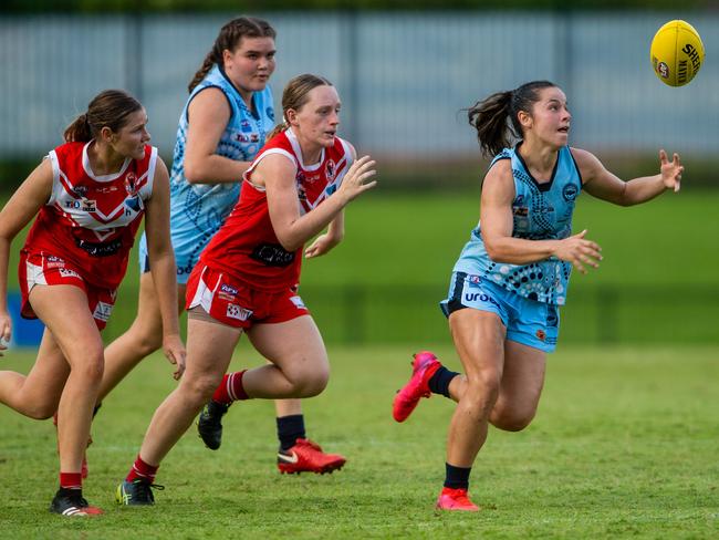 Darwin captain Kylie Duggan believes Dom Carbone has the talent to join Ashanti Bush – her former star Buffettes teammate – in the AFLW. Picture: Che Chorley