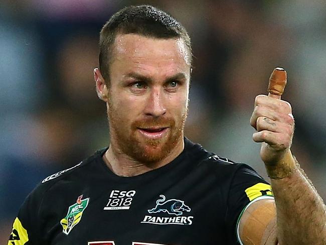 SYDNEY, AUSTRALIA - SEPTEMBER 08:  James Maloney of the Panthers celebrates winning the NRL Elimination Final match between the Penrith Panthers and the New Zealand Warriors at ANZ Stadium on September 8, 2018 in Sydney, Australia.  (Photo by Matt Blyth/Getty Images)