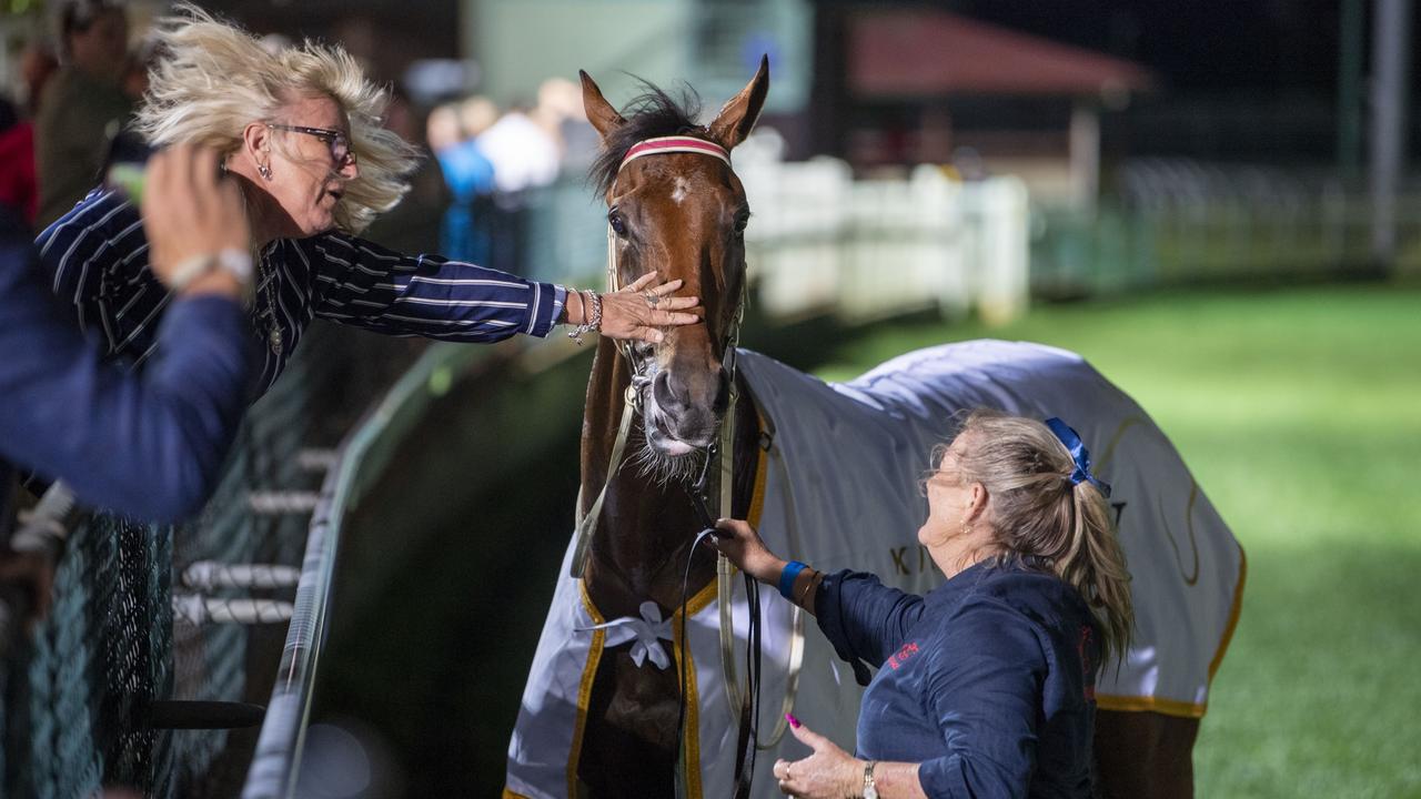 Yellow Brick trained by Maddysen and Tony Sears wins the inaugural King of the Mountain at Clifford Park race course. Saturday, December 31, 2022. Picture: Nev Madsen.