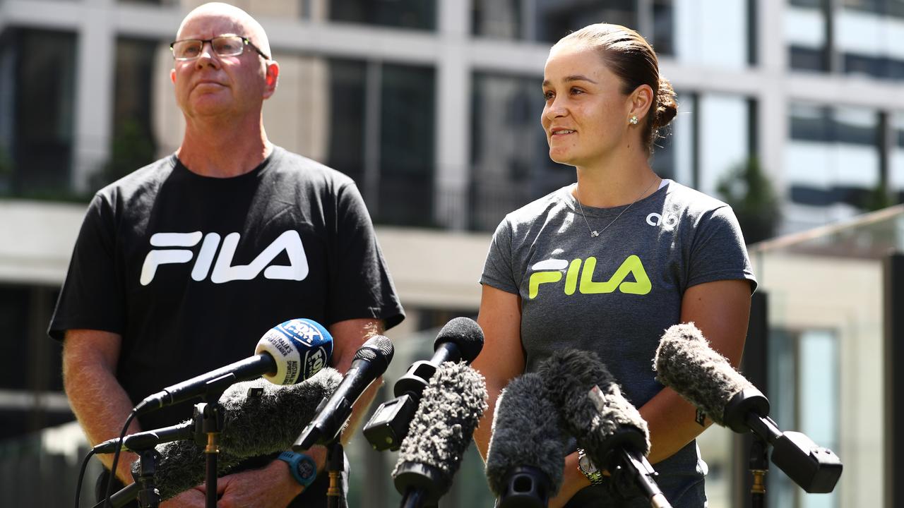 Ash Barty and coach Craig Tyzzer announce her retirement. Photo by Chris Hyde/Getty Images.