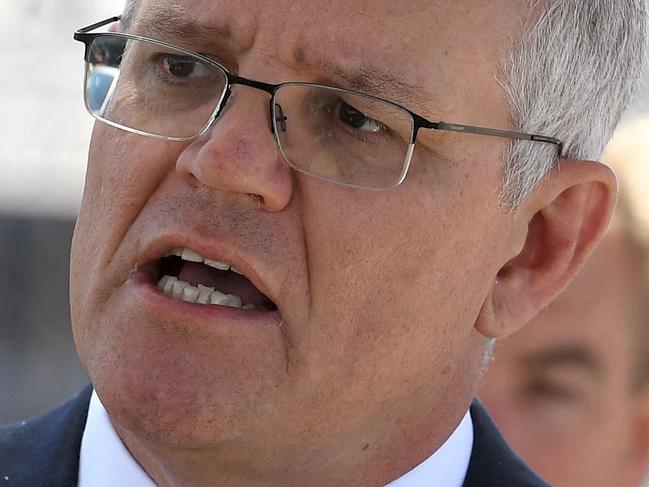 Australian Prime Minister Scott Morrison speaks to the media in Melbourne on November 9, 2021, at the government's launch of it's Future Fuels strategy. (Photo by William WEST / AFP)
