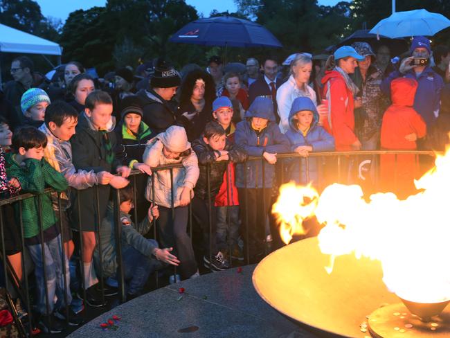 Dawn service at the Shrine of Remembrance in Melbourne. Picture: David Crosling