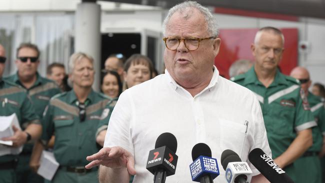 The Ambulance Employees Association state secretary Phil Palmer fronts the media earlier this month.