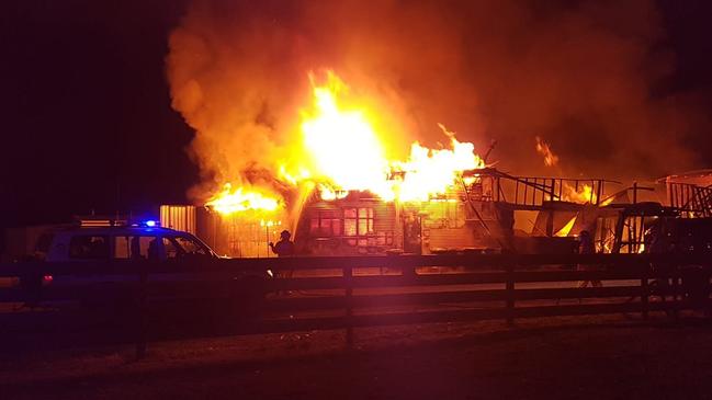 The suspicious fire destroys the Nangwarry Saints' clubrooms.