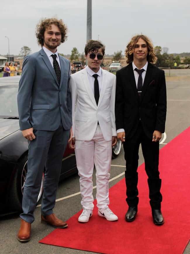 Timothy Bobberman, Dylan Carter and Jordan Lucas at the 2023 Kepnock State High School formal.