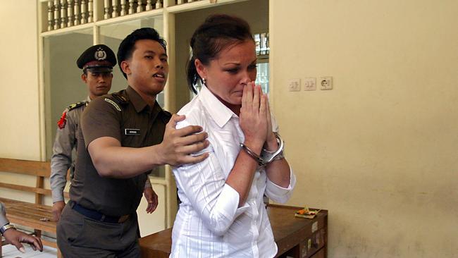 Corby crying as she arrives for her trial at Denpasar District Court in 2005.