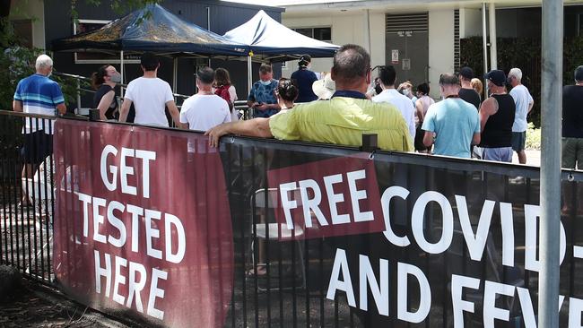 FILE PHOTO: Cairns residents queue for Covid-19 testing. Picture: Brendan Radke