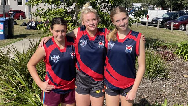 Hillcrest Christian College juniors girls rep players Taya Reeves, Ava Usher and Sunny Lappin