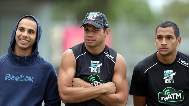 Danyle Pearce, Daniel and Marlon Motlop at a Port Adelaide Power recovery session at Alberton Oval in 2011.