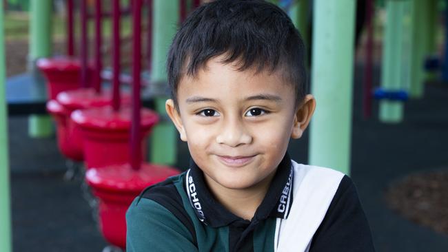 Caboolture State School prep students are back at school after COVID-19 restrictions are eased. Hector poses for a photograph at school. June 17, 2020. Picture: Renae Droop