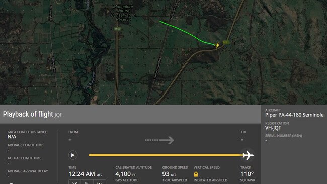 The flight of Piper Seminole before the fatal crash.