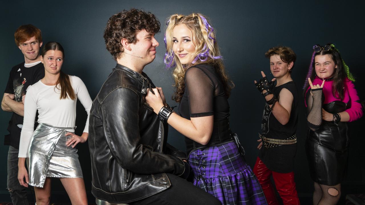 Ready for We Will Rock You are (from left) Campbell Venz (Galileo), Maddison Geiger (Scaramouche), Josh Lambert (Galileo), Georgette May (Scaramouche), Christian Sullivan (Brit) and Sarah Peake (Oz) as presented by Concordia at Empire Theatre. Picture: Kevin Farmer