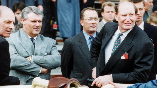 Lloyd Williams (second from right) and Kerry Packer at the races.