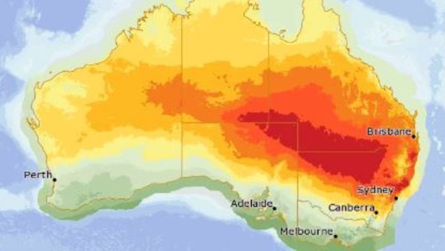 Hello eastern and southern Australia, welcome to your uber hot weekend. Picture: Bureau of Meteorology.