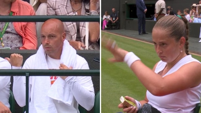 Jelena Ostapenko scolds her own coaches box