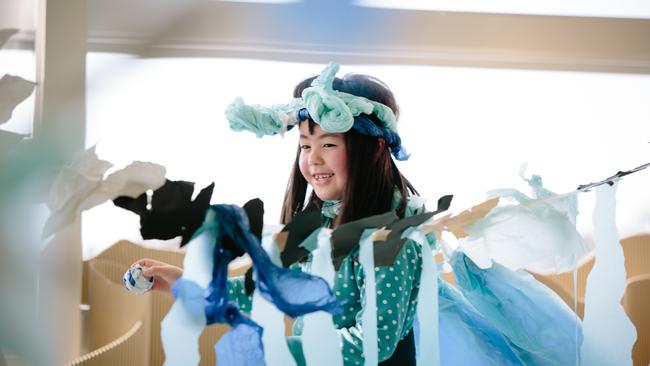 A Japanese girl at Polyglot's performance of Paper Planet in Minamisanriku. Picture: Ai Ueda.