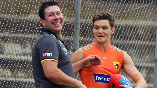 Brett Ratten has a laugh with Taylor Duryea. Picture: Tom Huntley