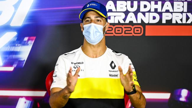 Ricciardo speaks at a press conference. Picture: Mark Sutton/Pool/Getty Images