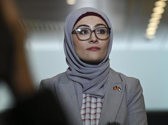 Senator Fatima Payman holds a press conference after crossing the floor to support the Greens' motion to have the senate recognise Palestine as a state. Picture: NewsWire