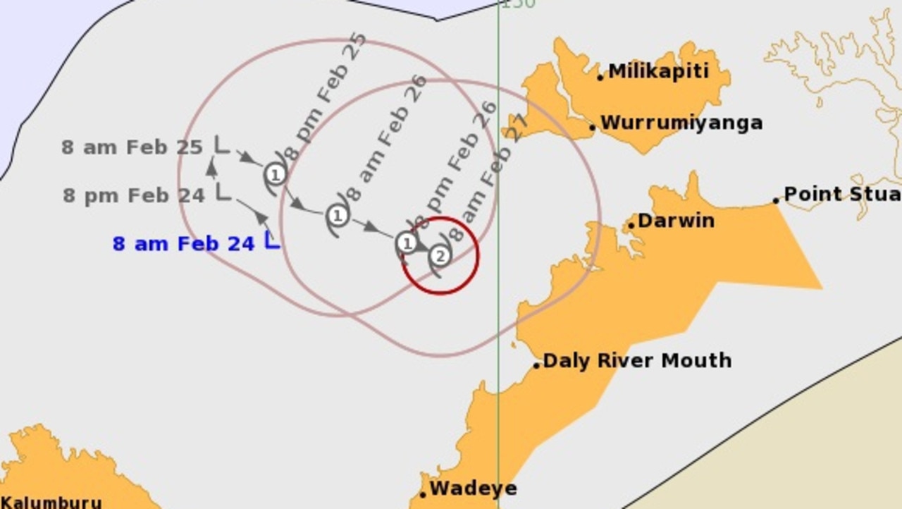 The cyclone track map for Vernon on Thursday afternoon. Picture: Bureau of Meteorology.