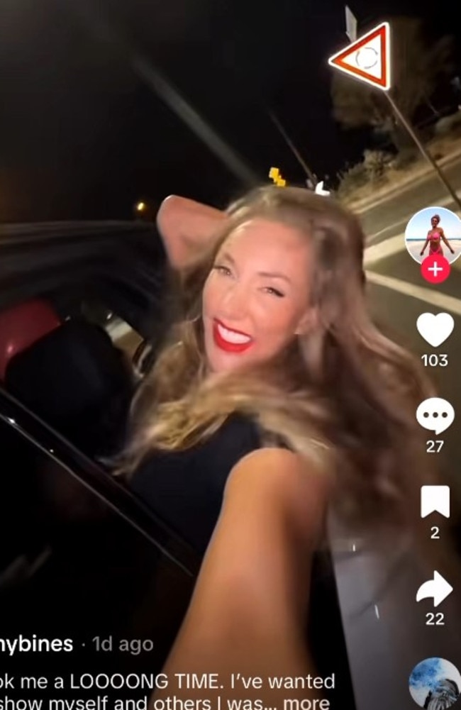 Gold Coast influencer Ashy Bines has been blasted online after posting a video of herself hanging out of a moving car at night without a seatbelt. Picture: TikTok/@ashybines