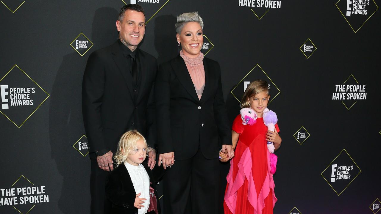 Pink and husband Carey Hart with their kids, Jameson Moon and Willow Sage in 2019. Picture: Jean-Baptiste Lacroix/AFP