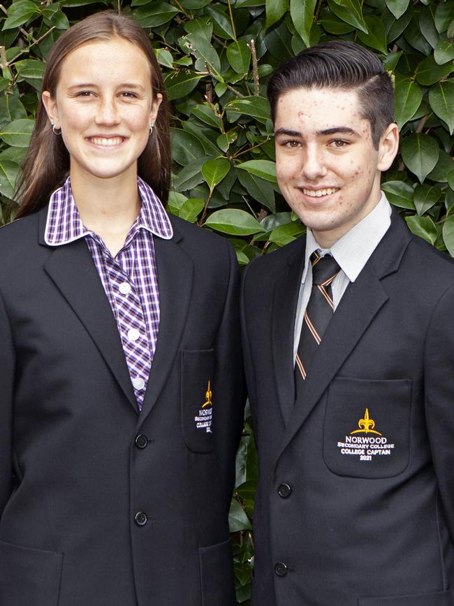 Norwood Secondary College captains Olivia Kiefte and Sam Ball.