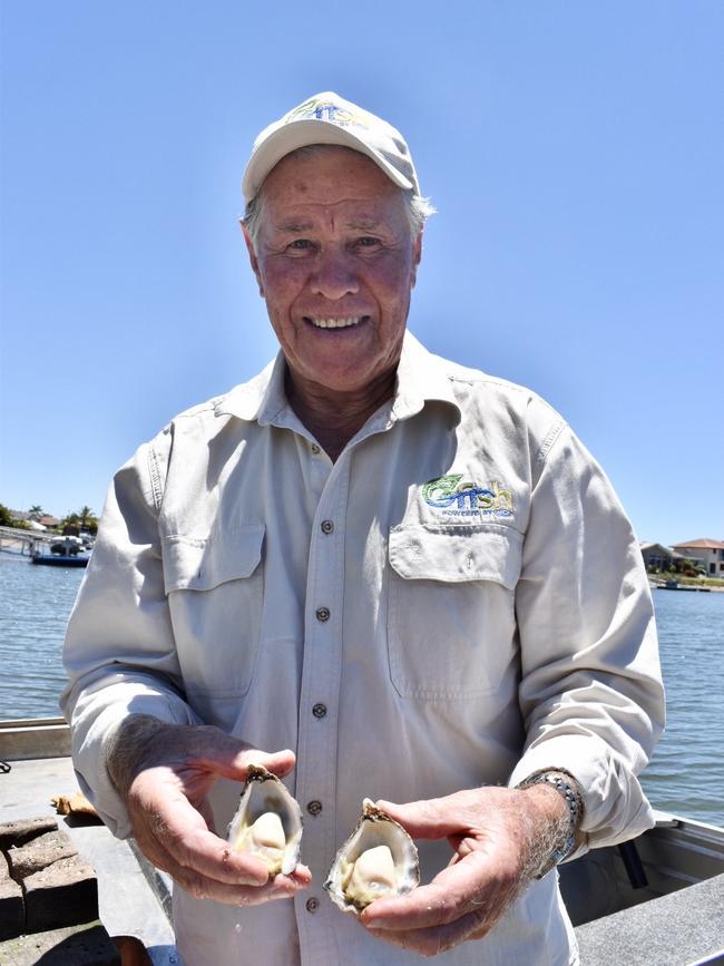 John Larsson, team leader at OzFish's Oyster Project in Ballina, with the new Richmond River Rock oyster. Photo: Javier Encalada